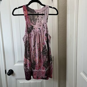 L8ter Tunic Tank TIE DYE  Scoop neck Sleeveless Tunic S/M USA 90s Pink Top